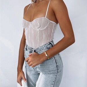 NWT White Fox Keep Wishing Mesh Bodysuit